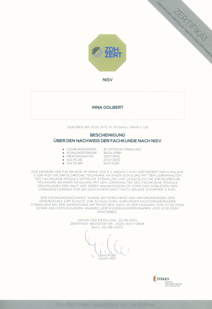 Zertifikat Laser-Haarentfernung MeDioStar – Artemide Kosmetik München